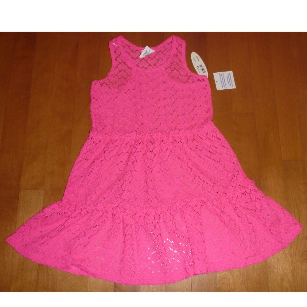 Girls Wave Zone Hot Pink Tiered SWIM COVERUP Dress Size Large 10/12  NWT
